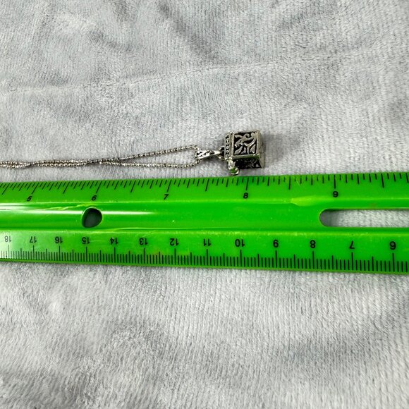 Silver-Tone Prayer Box Locket Necklace Ornate Etching & Purple Gemstone Accents - Picture 16 of 16